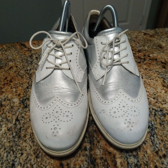 Ecco Womens Tour Hybrid Wing Tip Spikeless Golf Shoes Leather Silver Sz 40 US 8 - Picture 9 of 14